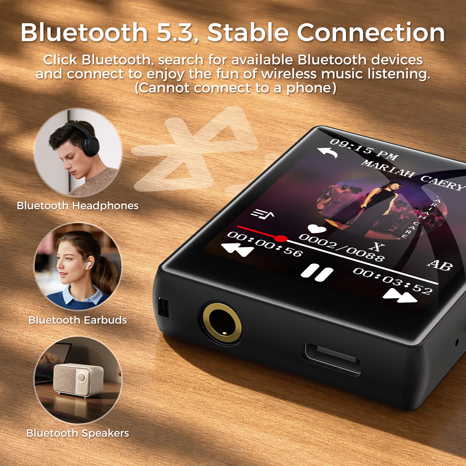 Mini MP3 Player 64GB Bluetooth 5.3 1.8'' Touch Screen HiFi Lossless Music Player FM Radio Support TF Card 128GB Portable Audio