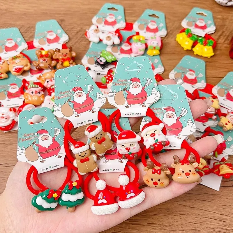 10pcs/set Cute Cartoon Christmas Hair Accessories For Girls Lovely Hair Ornament Rubber Band Hair Tie Children Sweet Hair Bands