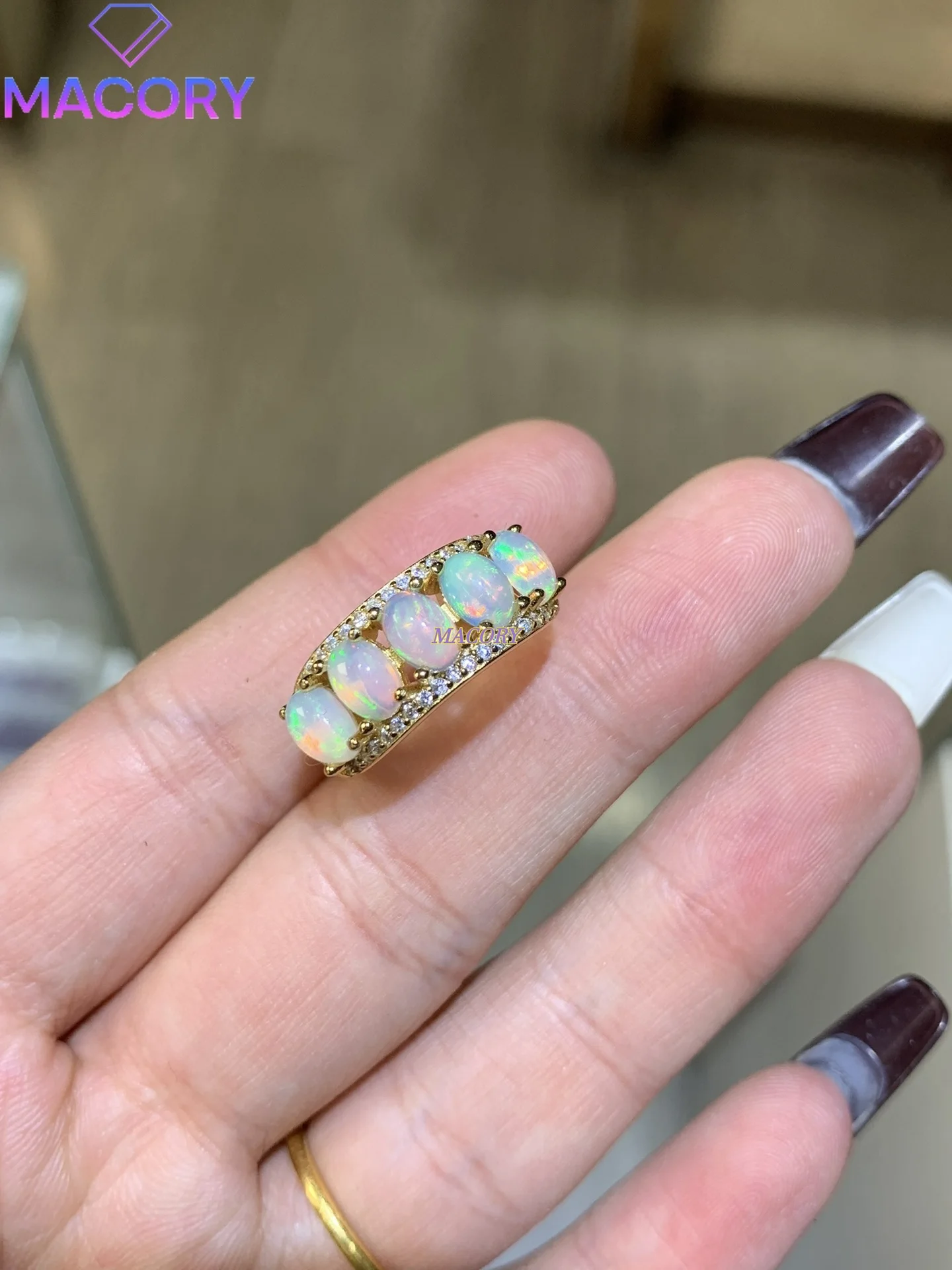 

Adjustable Natural Opal Ring Sterling Silver 925 Women's Luxury Brands Replica Luxury Original Gemstone Valentine's Day Meeting