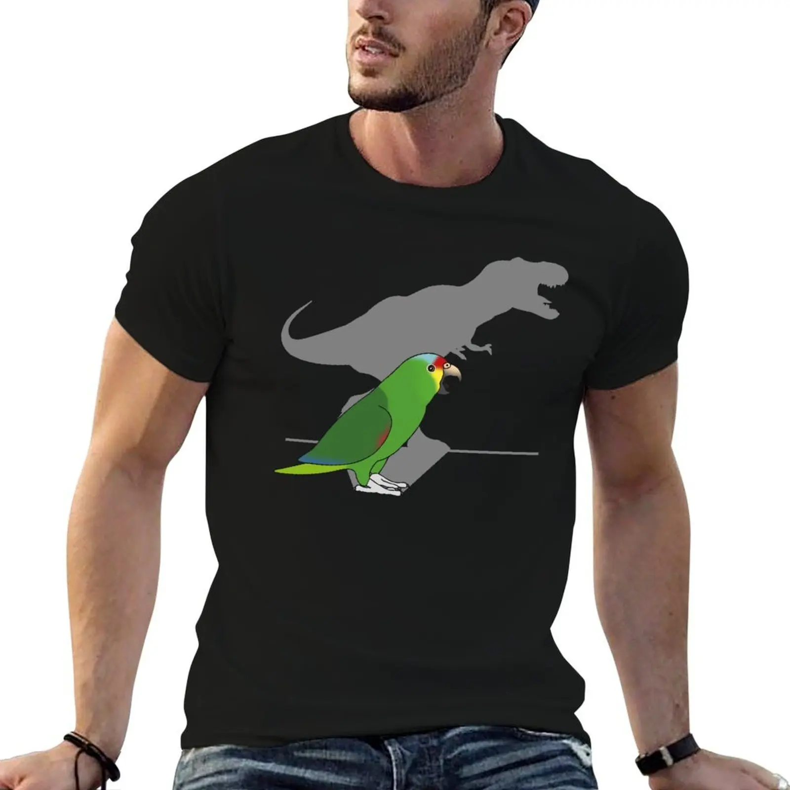 t-rex red lored amazon parrot T-Shirt man clothes graphic shirts men t shirts high quality