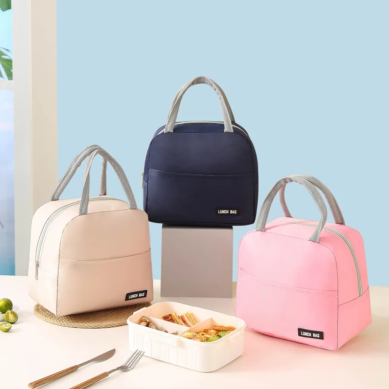 Nuova borsa termica portatile con isolamento termico in twill tinta unita aggiornata Borsa da pranzo per studenti addensata Borsa Bento Borsa per