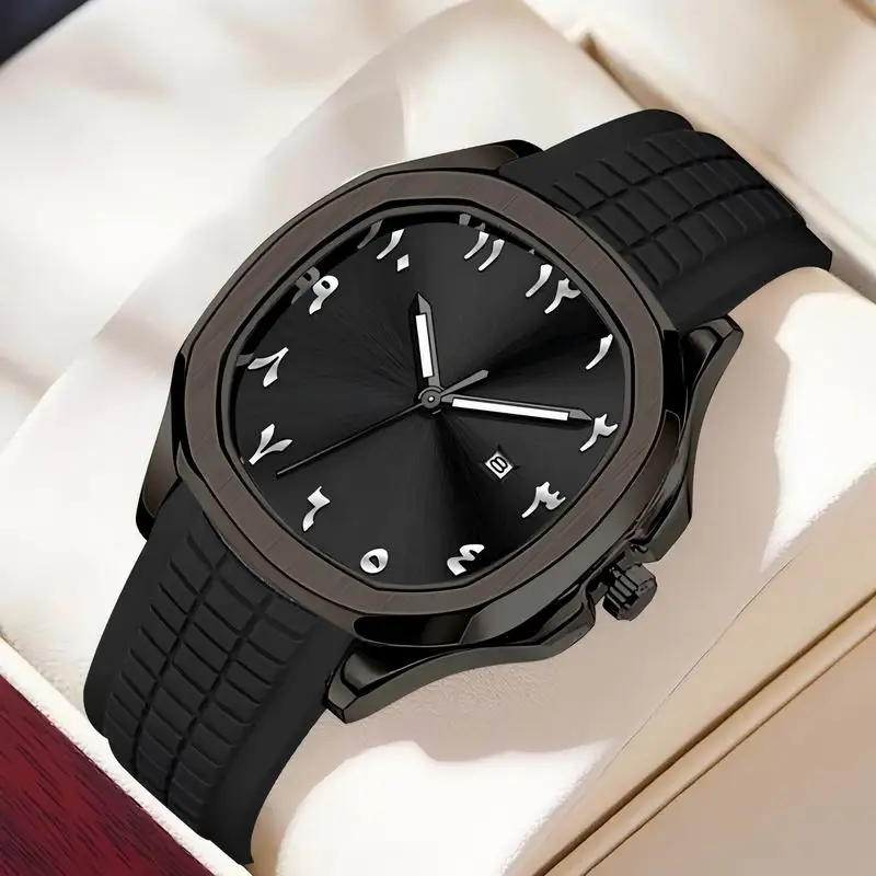 

Classic Minimalist Square Luminous Quartz Date Arabic Watch Fashion Silicone Band Sport Watch for Men Montre