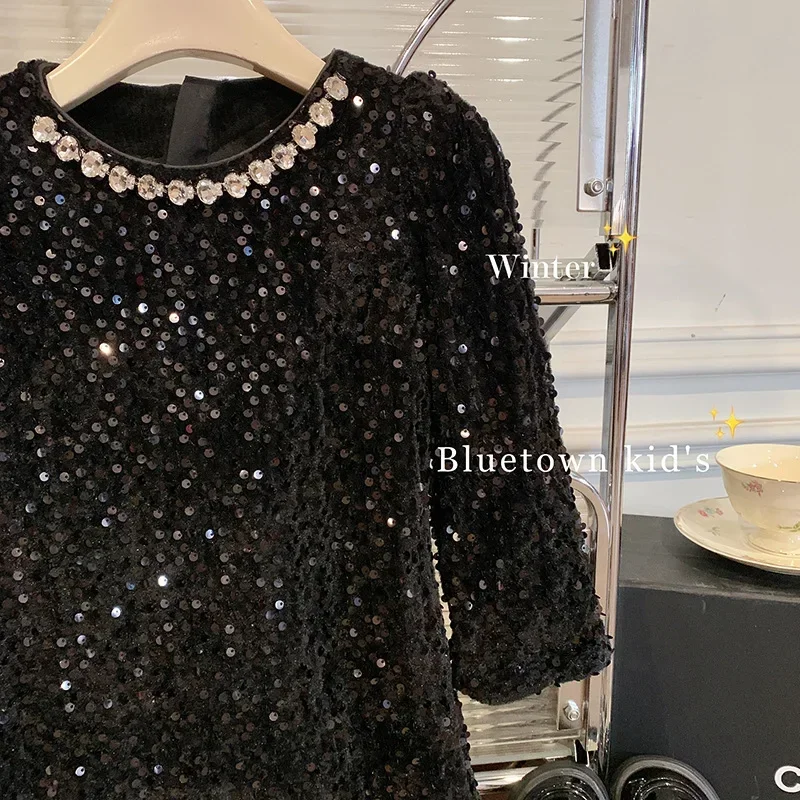 Girls\' Dress Winter New Foreign Style Girls Velvet Princess Dress Children\'s Fashionable Sequined Heavy Industry Dress