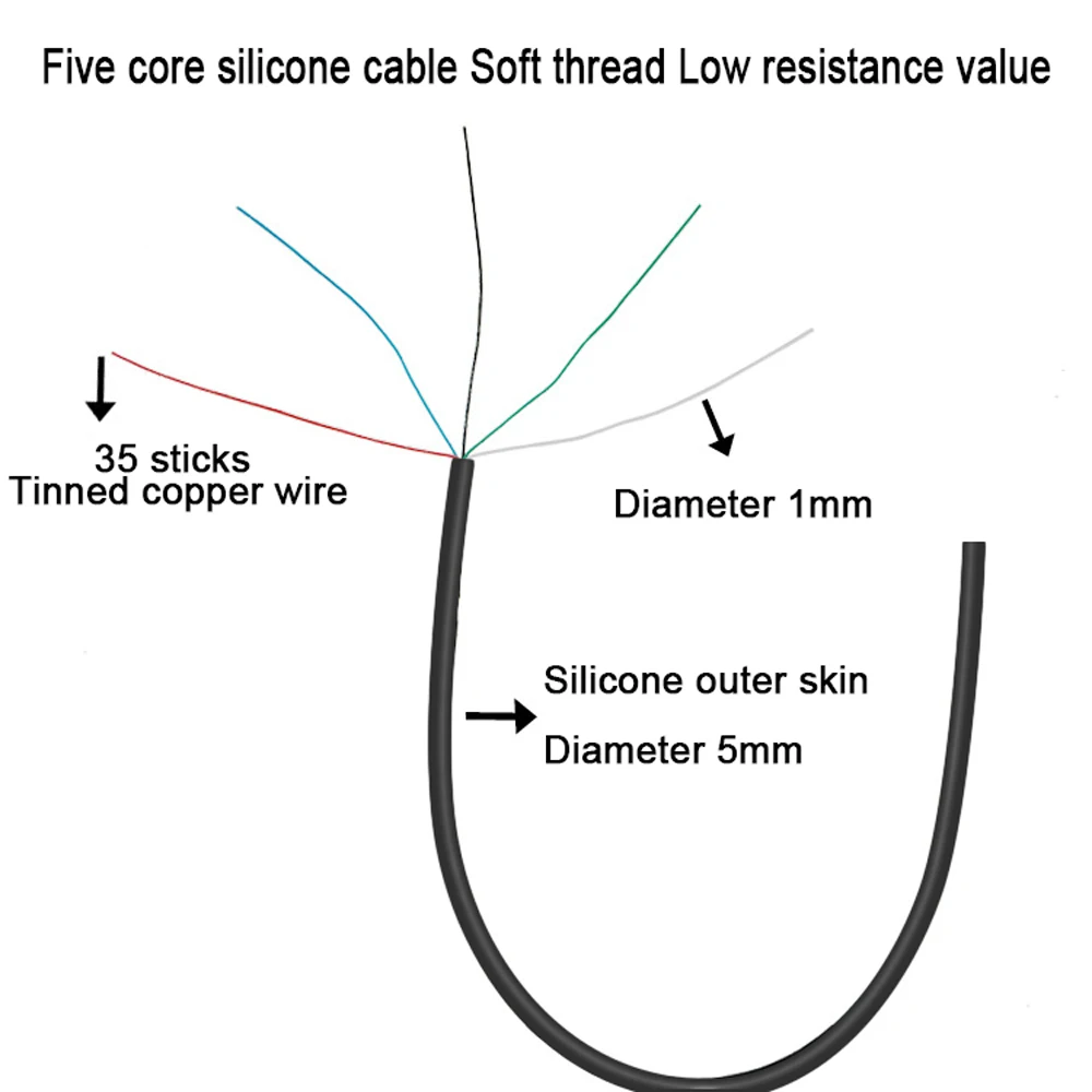 1-3M Elektronische Soldeerbout Hoge Temperatuur Hittebestendig 5 Core Siliconen Kabel Draad T12 Lijn Diy Soldeerstation Handvat