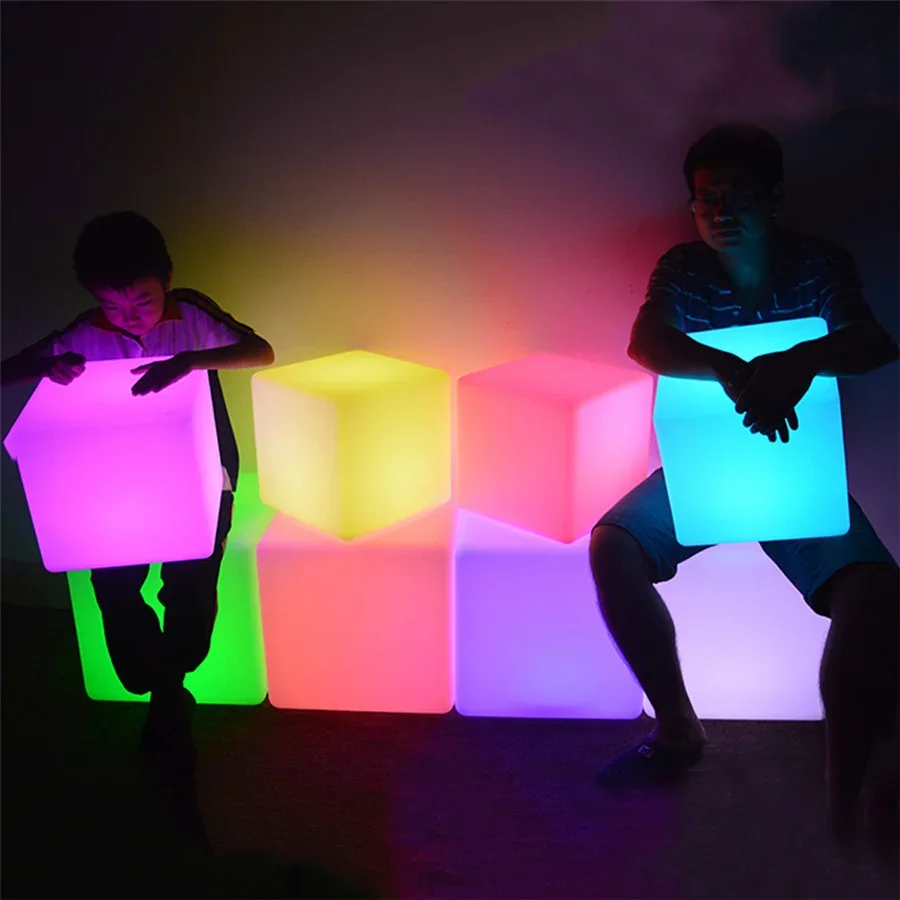 Creative 10/15/20cm LED Cube Light Outdoor Waterproof Seat Chair Garden Light Remote 16 Colors Bar KTV Pool Glowing Night Lights