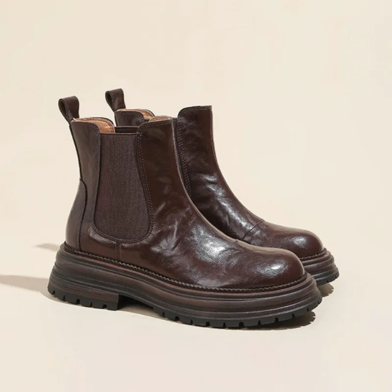 

Новая женская обувь в стиле ретро, ​​ботинки челси из натуральной кожи ручной работы для женщин, модная повседневная обувь в британском стиле, дизайнерская обувь Botas Mujer
