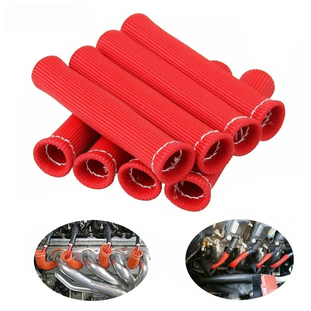 8-piece Car Spark Plug Wire Protective Cover Spark Plug Heat Shield High-temperature Resistant Flame-retardant Material Radiator