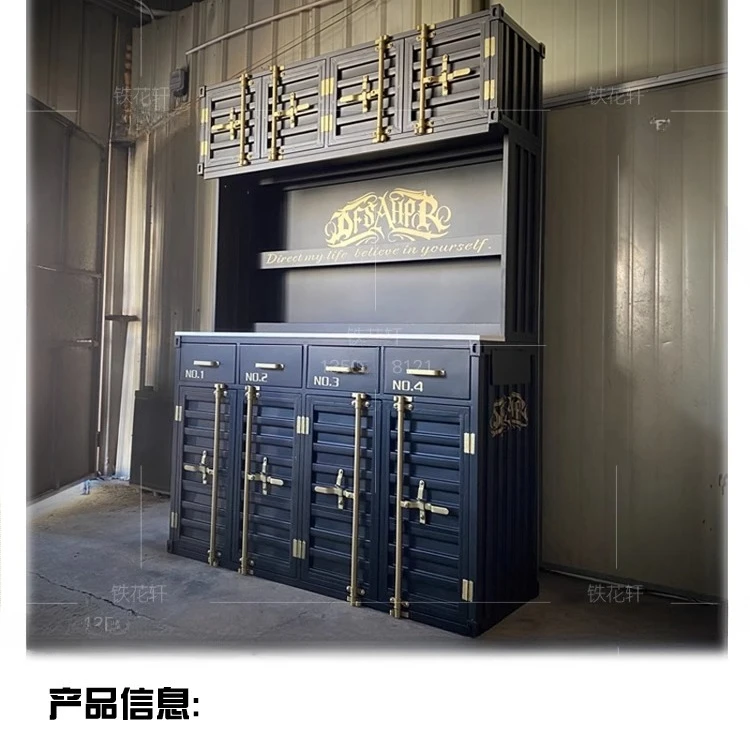 Industrial style retro bookcase wine cabinet display cabinet American restaurant bar container wrought iron cabinet