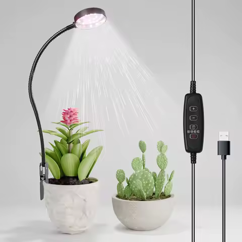 USB LED Grow Light 6000K Full Spectrum Pot Plant Light 5V Gooseneck Clip-on Plant Lamp With Dimmable Auto ON/Off 4/8/12/18Hours