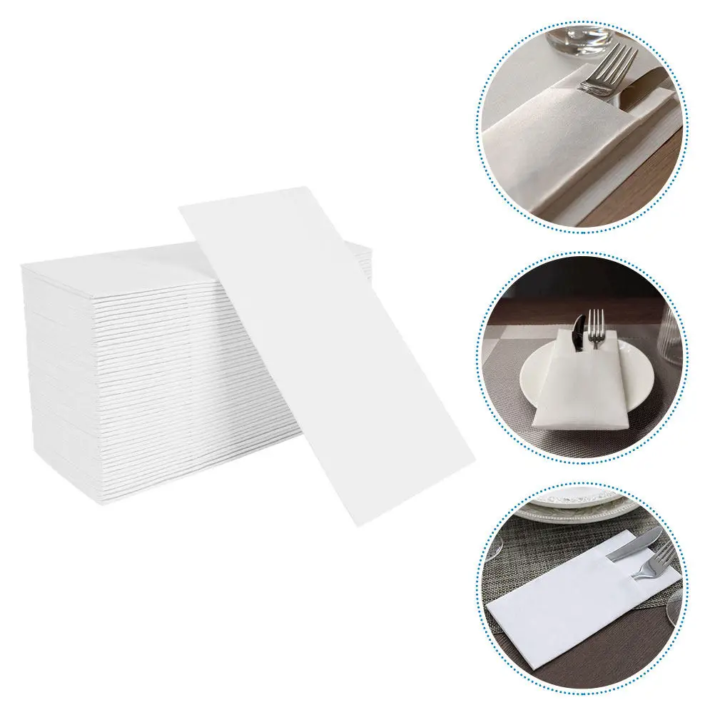 

50Pcs 40x40cm White Disposable Guest Napkins Pocket Style Thickened Paper Dinner Napkins for Bathroom Vanity Kitchen Wedding