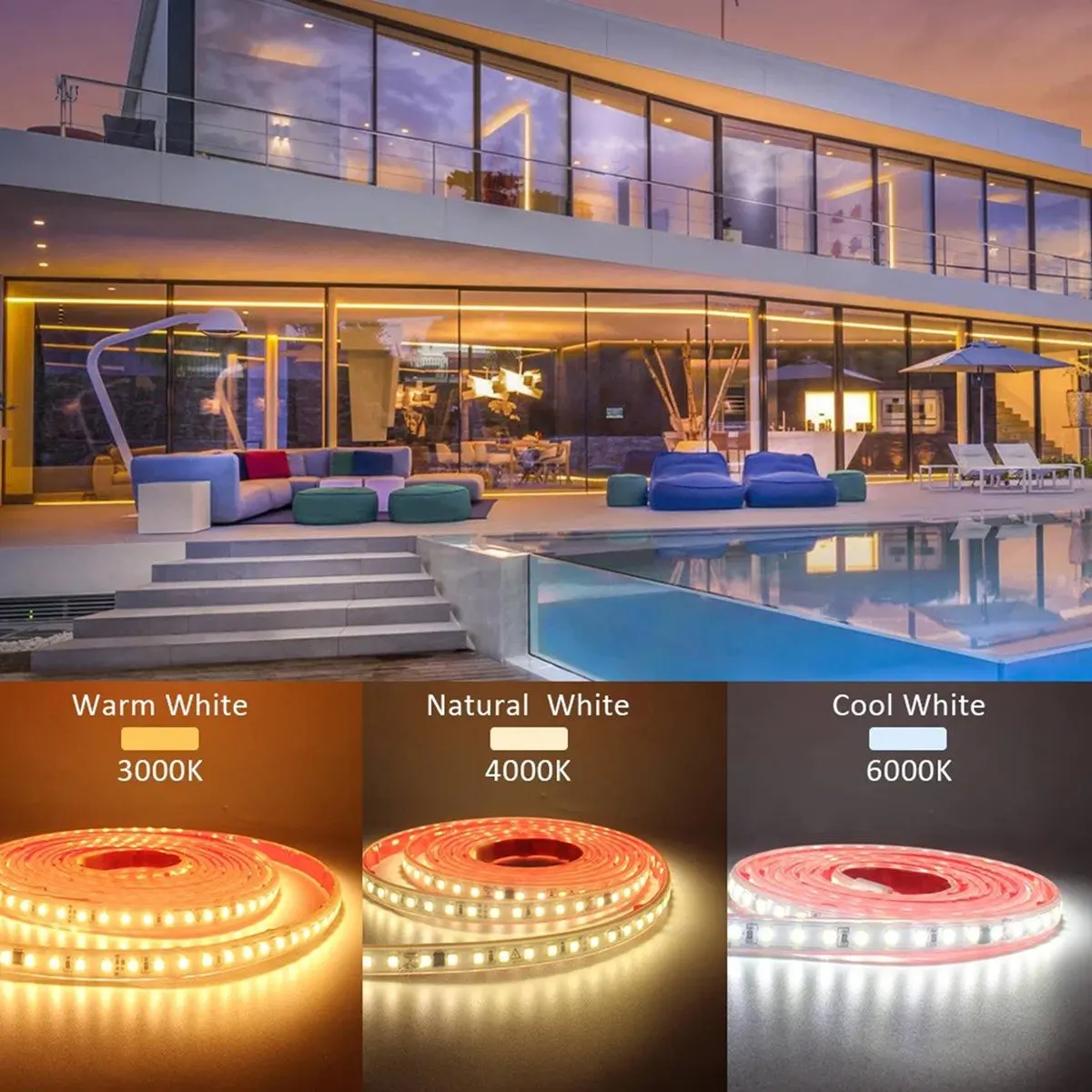 Just- 220V IP68 Waterproof 120LEDs/M LED Strip Light SMD 2835 Flexible Ribbon Tape Lamp on OFF Switch EU Plug for Outdoor 7m C