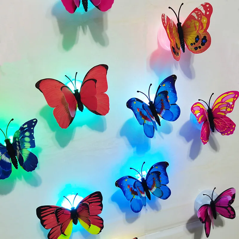 

Colorful Luminous Butterfly Wall Decor LED Night Light Flashing Simulation Three-D Butterfly Wall Sticker Creative Gift Decor