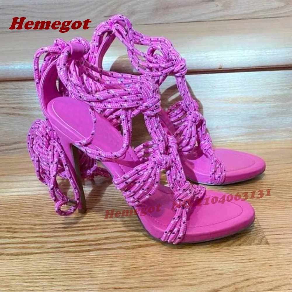 Open Toe Ankle Wrap Stiletto Heels Women's Sandals Pink Knotted Rope Lace-Up Heeled Sandals Date Night Runway Shoes 2026 New