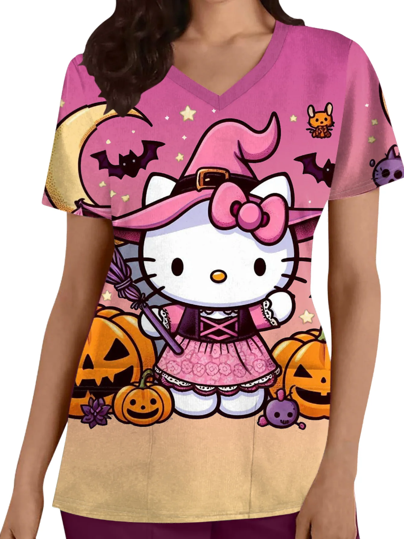 

1pc Sanrio 3D New Cartoon Women's V-neck Short sleeved Summer Casual Digital Printed T-shirt Top