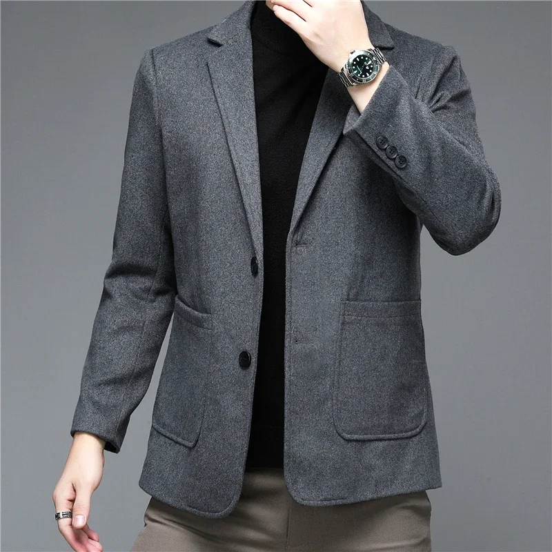 

2021 Autumn and Winter New Men Blazer Jacket Middle Aged Fashion Business Casual Double Breasted Men Solid Wool Suits Coats