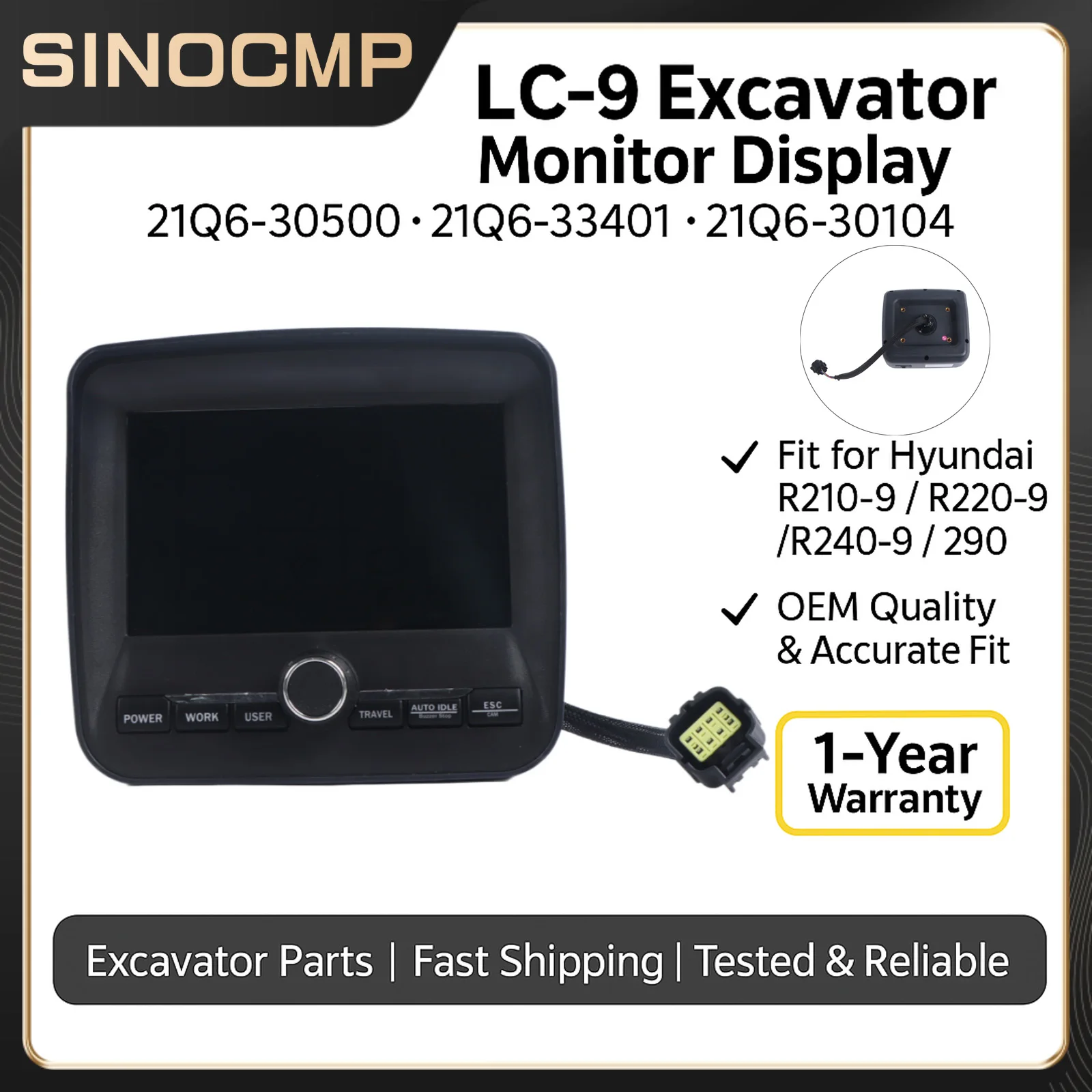 

LC-9 Excavator Monitor Display Panel 21Q6-30500 21Q6-33401 21Q6-30104 For Hyundai R210-9 R220-9 R240-9 290 1-Year Warranty