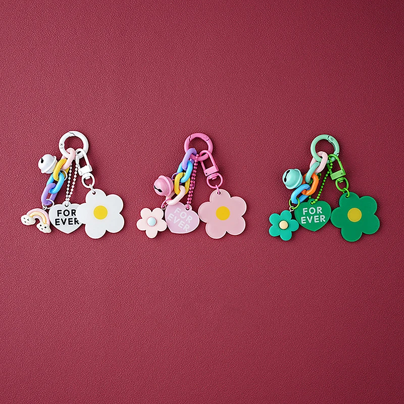 1pc Creative Candy Color Flower Heart Pendant Keychain Cute Small Flower Key Ring Bag Pendant Accessories