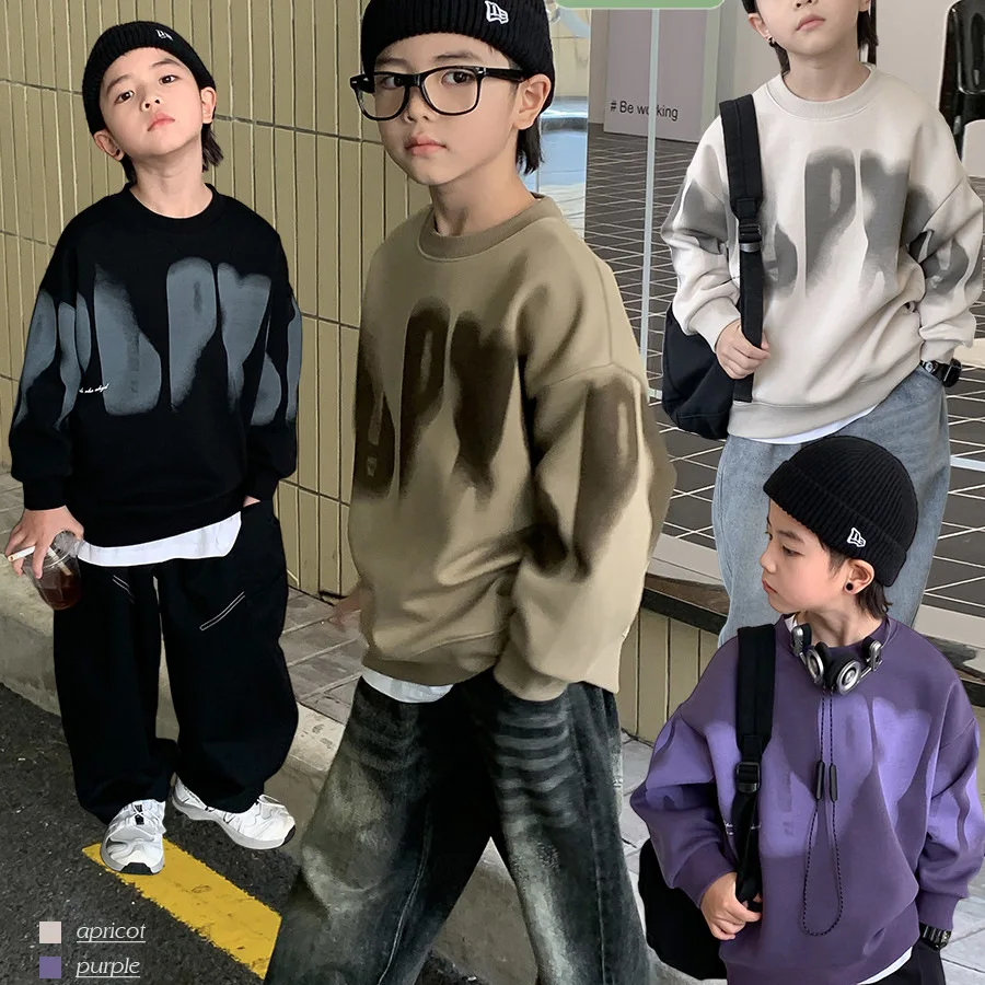 

Spring Autumn Boys Cotton Loose Alphabet Printing Sweatshirt School Kids Track Coat Tops Child Workout Pullover Jumper 5-16Years