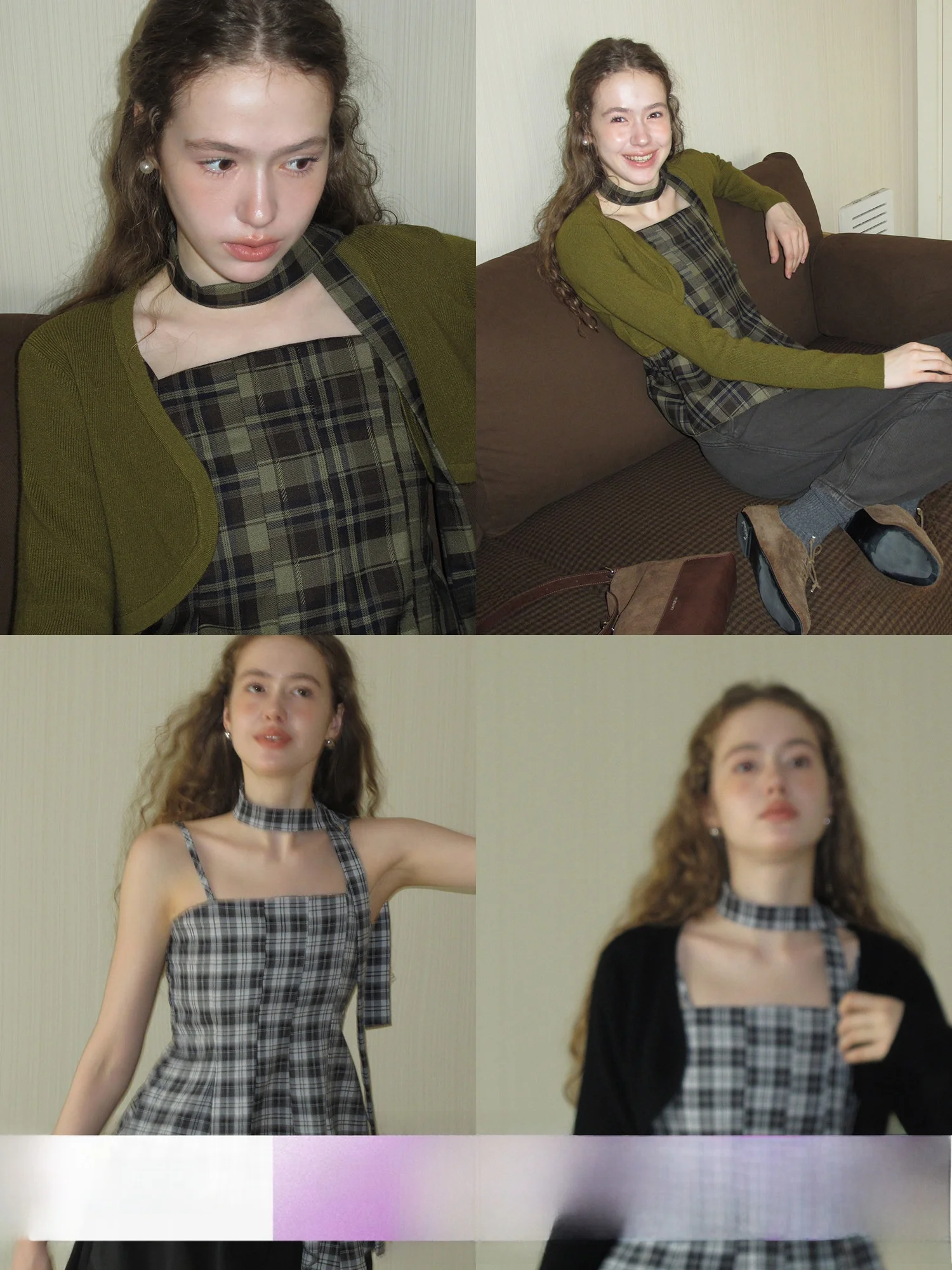 

Вязаный кардиган EGGKA с клетчатым узором и топом в винтажном стиле, асимметричный дизайн, средней толщины, осенняя одежда для...