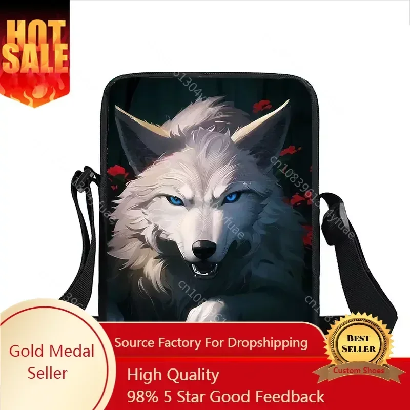 

Cool Moon and Howling Wolf Print Small Shoulder Bag Women Handbag Mens Crossbody Bags Adult Book Bag Student Messenger Bags