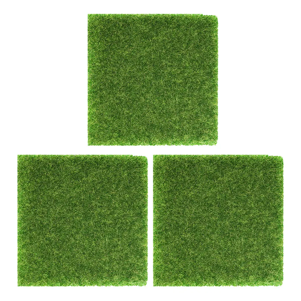 3枚セット 15x15cm 装飾用人工芝マット ガーデン/ランドスケープ/DIY/模型列車/テーブル/レイアウト/プラスチック製