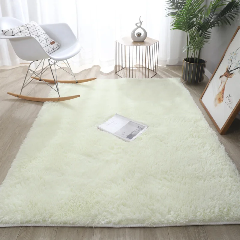VIKAMA Simple Modern Silk Hair Tie-Dye Carpet Plush Soft Living Room Bedroom Bed Blanket Children's Room Non-Slip Floor Mat