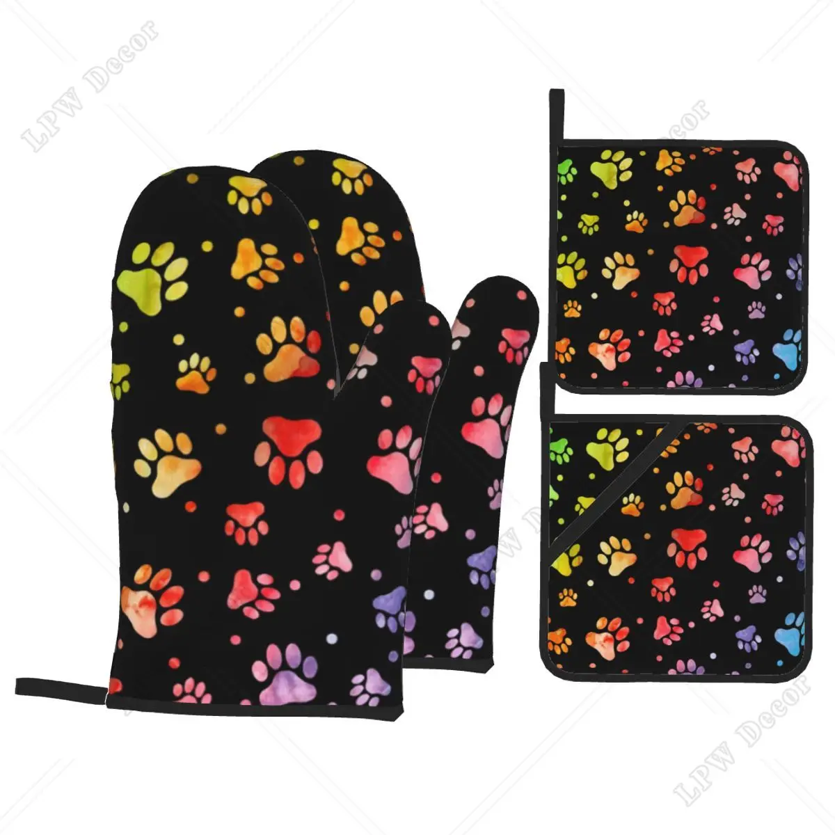 

Dog Paw Watercolor Oven Mitts and Pot Holders Sets of 4 Heat Resistant Kitchen Gloves Potholders for Cooking Baking Grilling