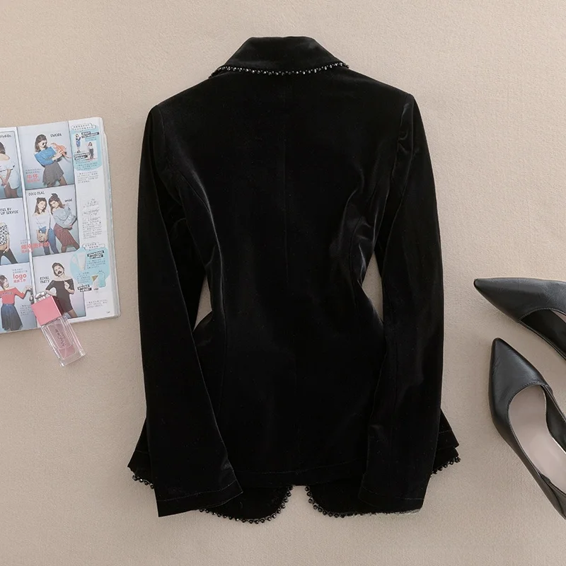 Traje de Terciopelo de Alta Gama para Mujer, Conjunto de Dos Piezas Estilo Francés para Primavera y Otoño, Talla Grande, Chaqueta Profesional