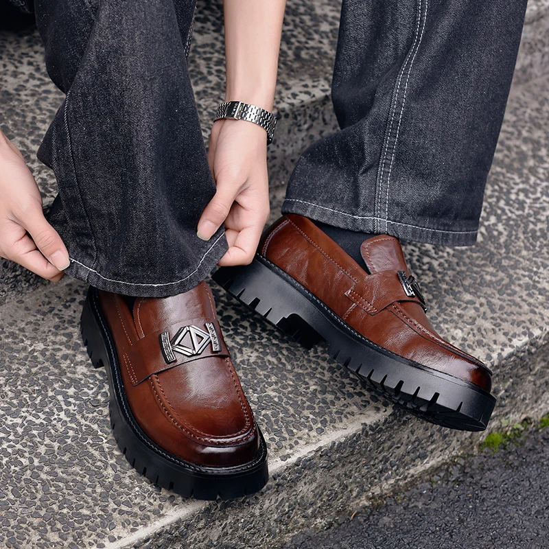 5cm Height Increase Men Oxford Shoes Leather Platform Casual Comfortable Formal Loafers Thick Sole Business Office Dress Shoes view 6