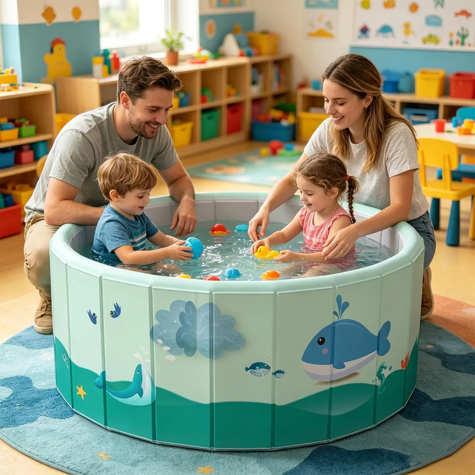 Foldable Non-inflatable Swimming Pool PVC Interactive Portable Bathtub Kids Swimming Pool for Adults Family Dog Pet Water
