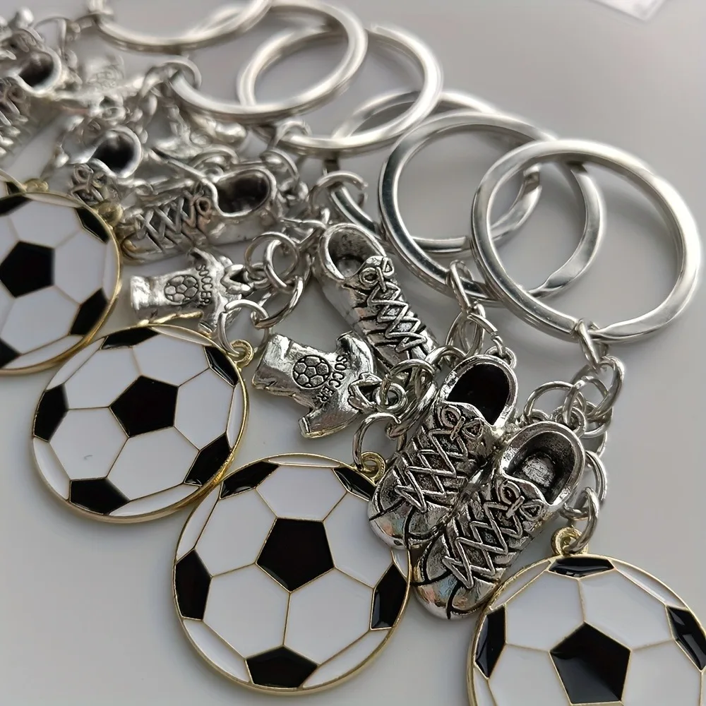 6/12 Stück Fußball-Schlüsselanhänger aus Zinklegierung Fußballschuhe Trikot Ball Anhänger Sport-Fans Team-Spirit Souvenir Themen-Schlüsselringe – Detail 4