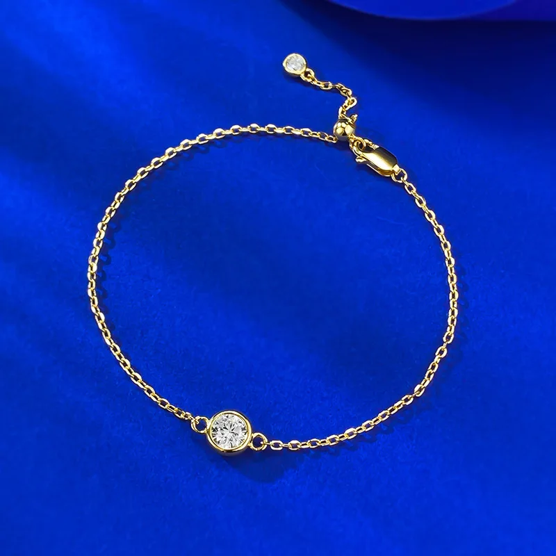 

Simple 6mm Round High-Carbon Diamonds Women's Bracelet - Gold Plated Bangle for Bridal - Wedding Valentine's Jewelry Gift