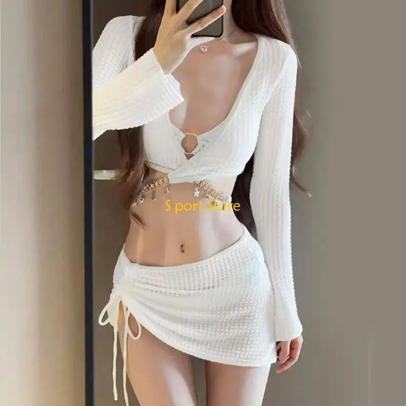 U2JB Womens 4Piece Swimsuits Triangle Tops Thong Sexy Bikinis Set with Beach Cover Up