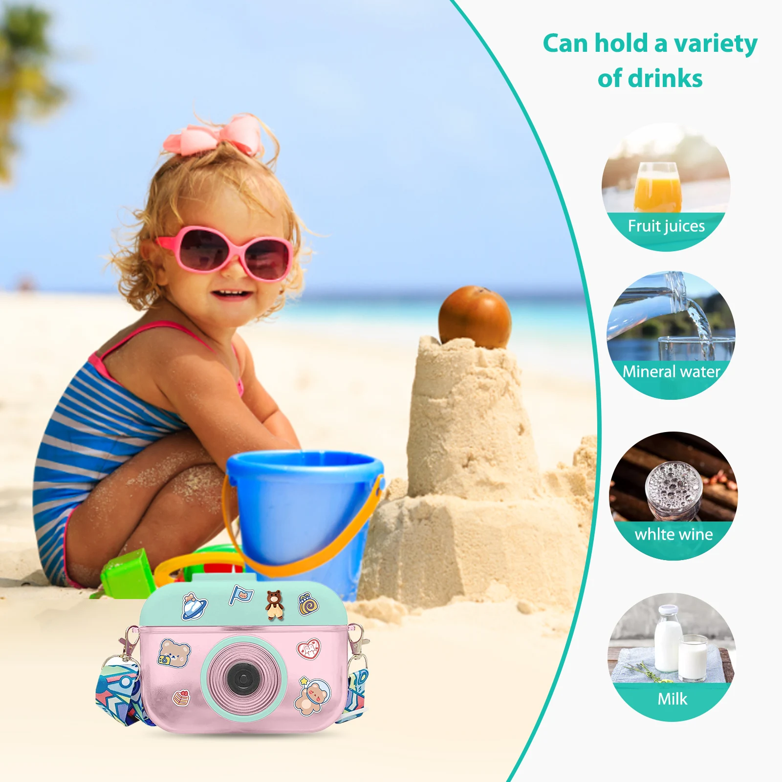 كاميرا شكل غلاية أكواب للشرب مانعة للتسرب 400 مللي زجاجات مياه كرتونية خالية من مادة BPA أكواب شرب لطيفة للاستخدام الخارجي للأطفال البالغين #3