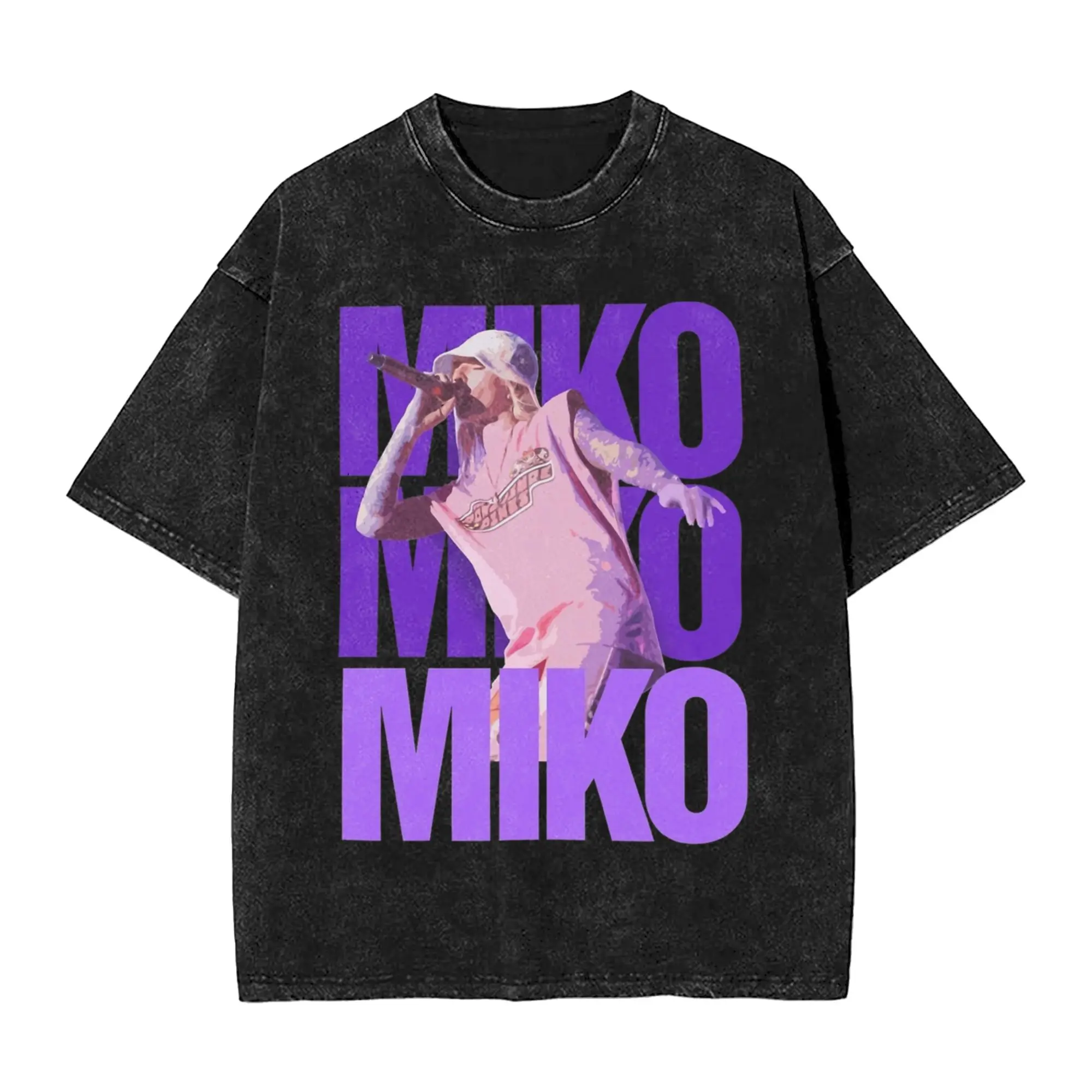 Singer Young Miko Rapper T Shirt Hip Hop Washed Short Sleeve Harajuku T-Shirt Vintage for Men Women Tops Streetwear Tee Shirt