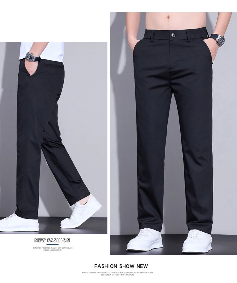 Herren Sommer Eisseide Freizeithose Ultra-Dünn Schnelltrocknend Elastisch Schmal Geschnitten Einfarbig Business Markenkleidung Hose – Detail 13