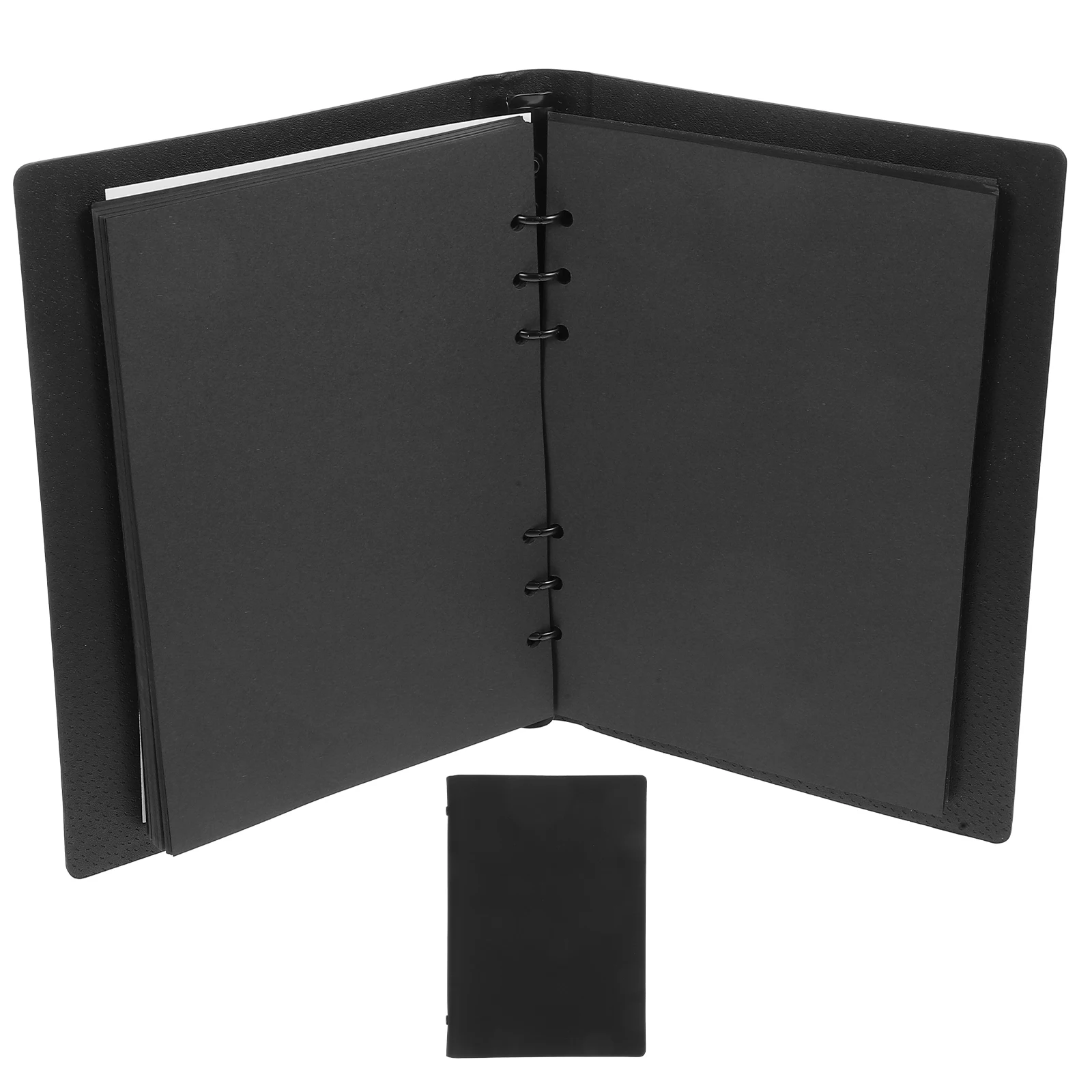 

Loose-Leaf A5 Notebook Black Pu Cover Refillable Fountain Pen Paper Study Work Travel Notepad Spiral Blank Diary Home