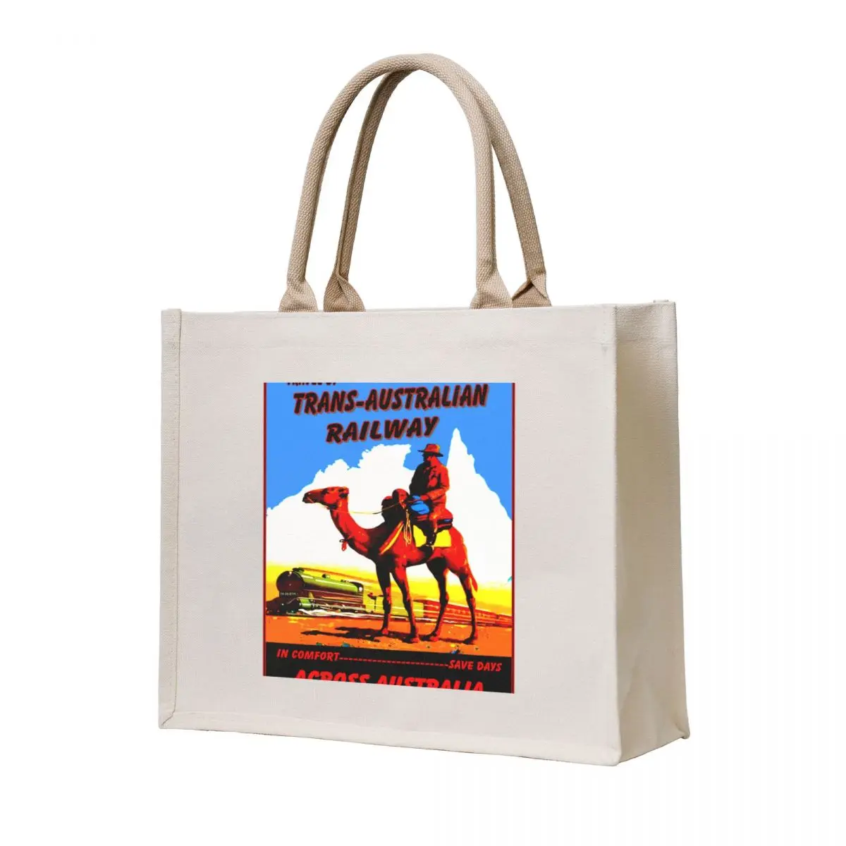 

TRANS-AUSTRALIAN : Vintage Travel by Rail Across Australia Print Tote Bag shopping bags foldable tote bag