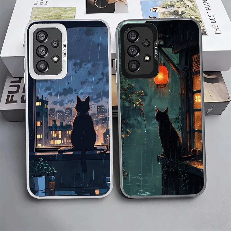 Healing Sense Cat Rain Shockproof Phone Case for Samsung A17 A16 A15 A14 A37 A57 A36 A56 A26 A35 A55 A25 A34 A54 A24 A13 A23 A33