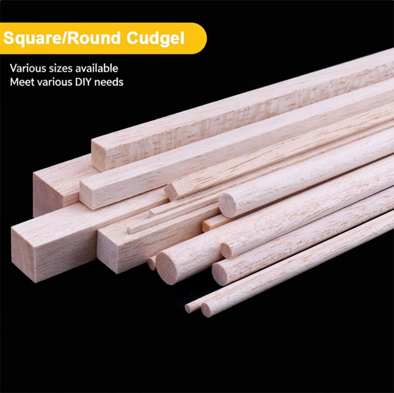 Balsa Wood Square/Round Cudgel Balsa Stick2/3/4/5/6/8/10/12mm Craft Model Building Carving DIY Handicraft Accessorie Making Stic