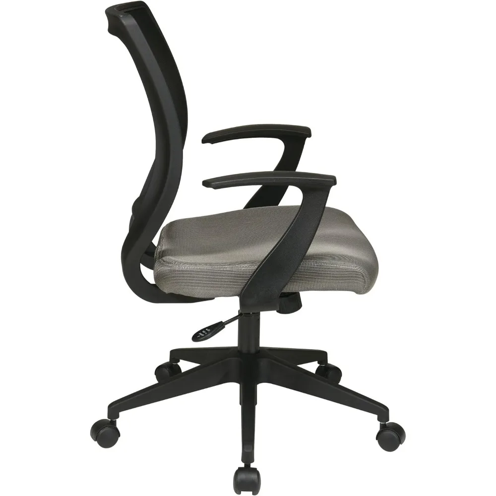 كرسي مهام الكمبيوتر المكتبي الخلفي بشاشة Office Star EM مع دعم قطني وأذرع مصممة على شكل حرف T، قماش رمادي