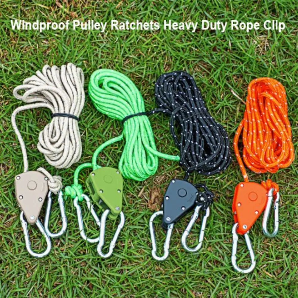 Multicolors Windproof Pulley Ratchets High Quality Outdoor Heavy Duty Rope Clip Hanger 3~4mm 3/4meters Boat Reflective Rope Lock