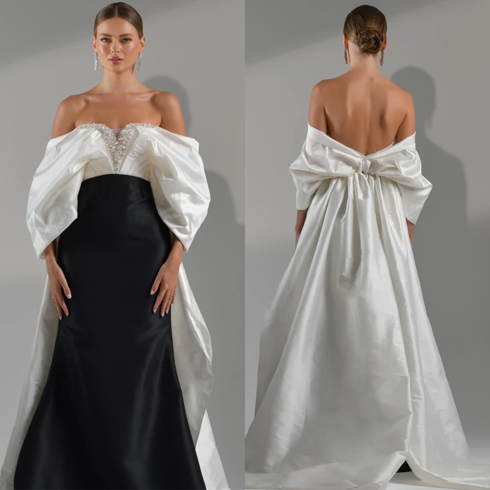 

Customized Formal Strapless Satin Evening Dress Classic Mermaid Prom Dresses Luxury Crystal and Beading Special Occasion Gowns