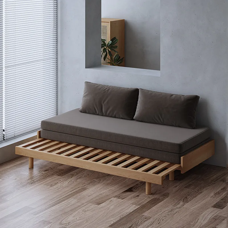 Puppets solid wood pull-out retractable bed small apartment living room push-pull bed folding dual-purpose single double new sof