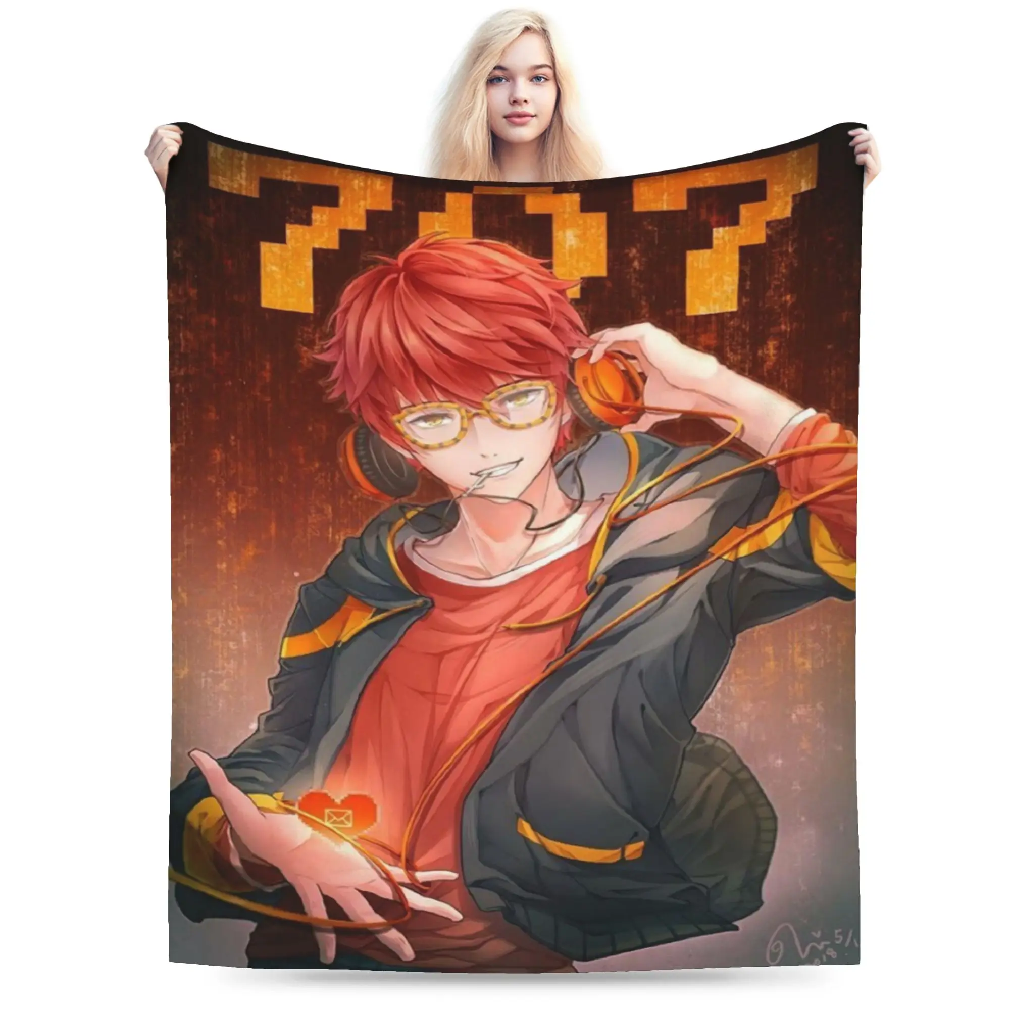 Manta cálida y cómoda para sala de estar, ropa de cama estética, colcha de franela para viajes de invierno, Game Mystic Messenger Seven 707