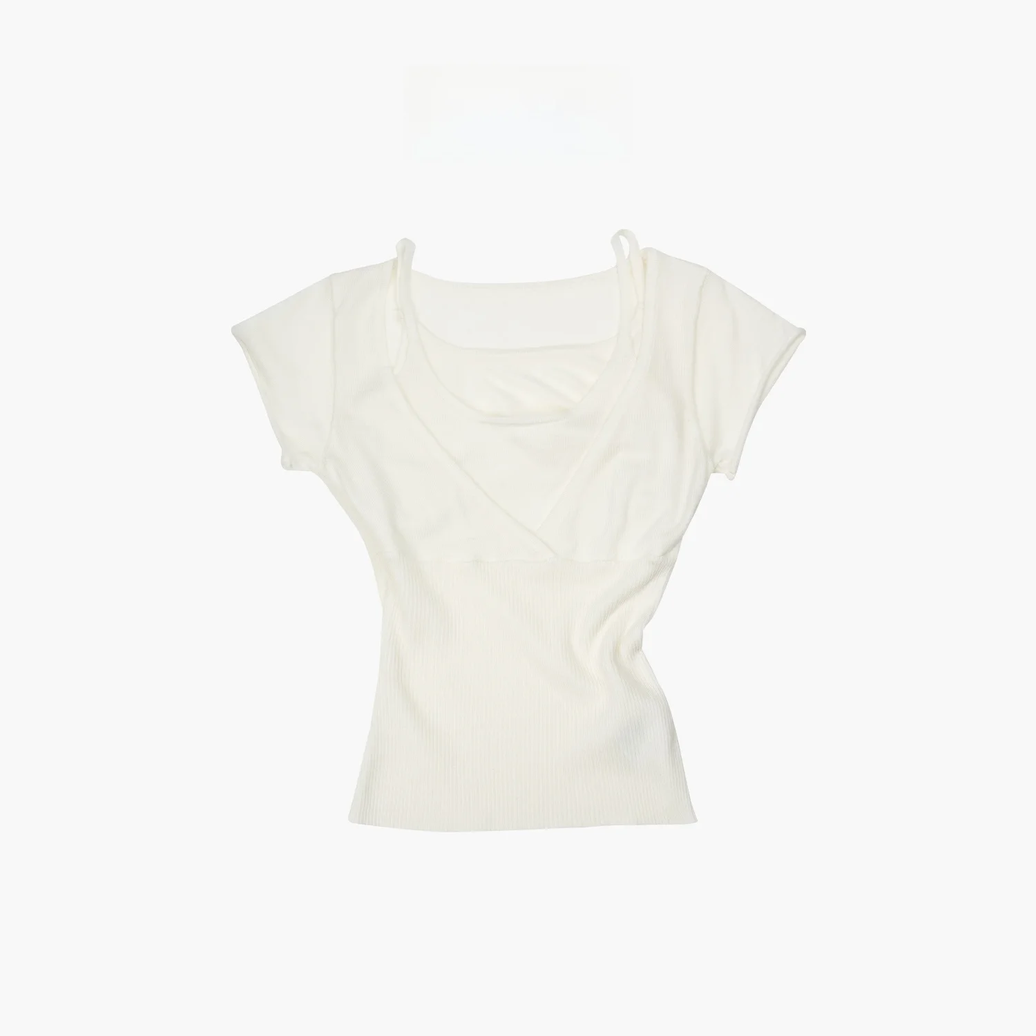 

FORNIYOYO Half Sugar Gentle Fake Two-Piece Pure Desire V-Neck Cross Strap Knitted Top Women's Slim Fit Polyester Blend Short ...