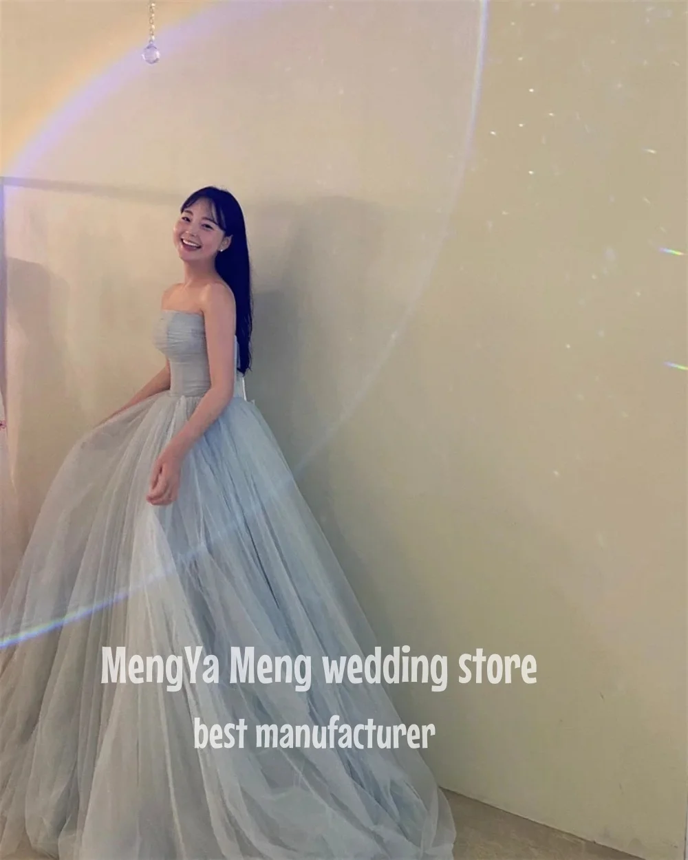 ZHUISHU Simple Soft Tulle Korea Princess Prom Dresses Strapless Lace Up Evening Gown Wedding Photo shoot Floor Length Customized