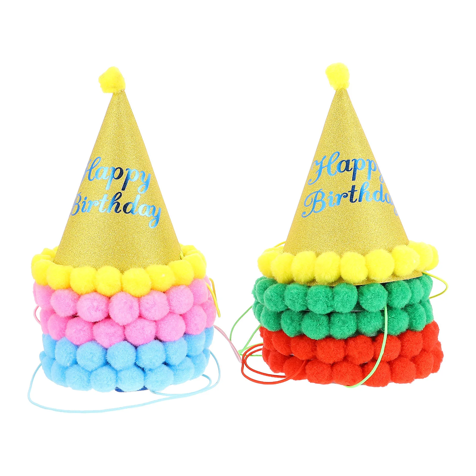 

10Pcs Birthday Pom Pom Party Hats Colorful Cone Caps Kids Happy Birthday Celebration Accessories Party Cone Hats