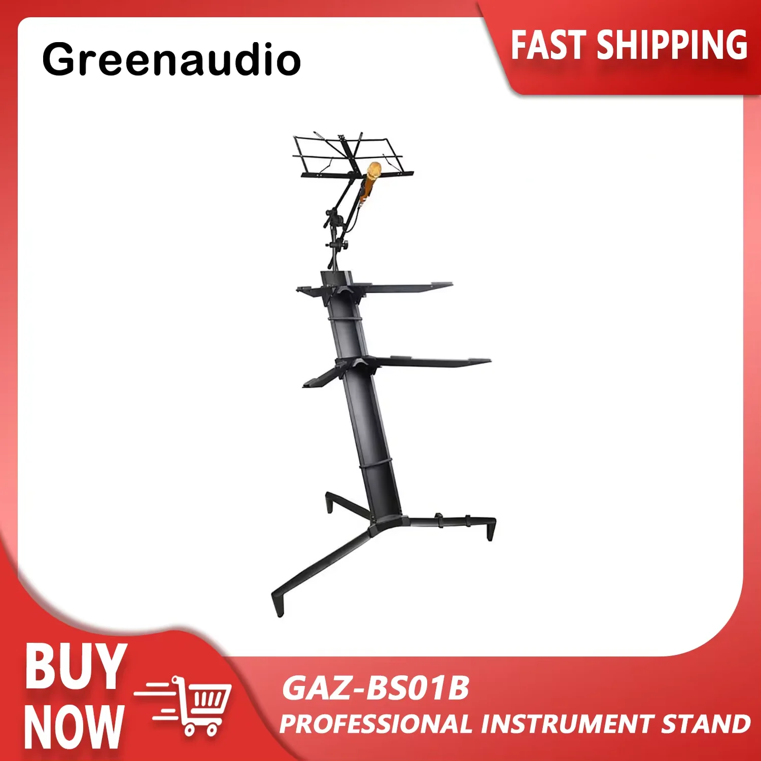 

GAZ-BS01 Professional 2-Tier Column Aluminium Alloy Keyboard Stand With Keyboard Microphone Holder For Music Perforamce