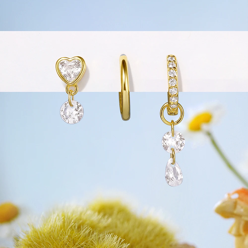 CANNER 1 Set Love Circle Zircon Octagonal Star Earrings Set For Women 925 Sterling Silver Ins Classic Geometric Earrings Gift
